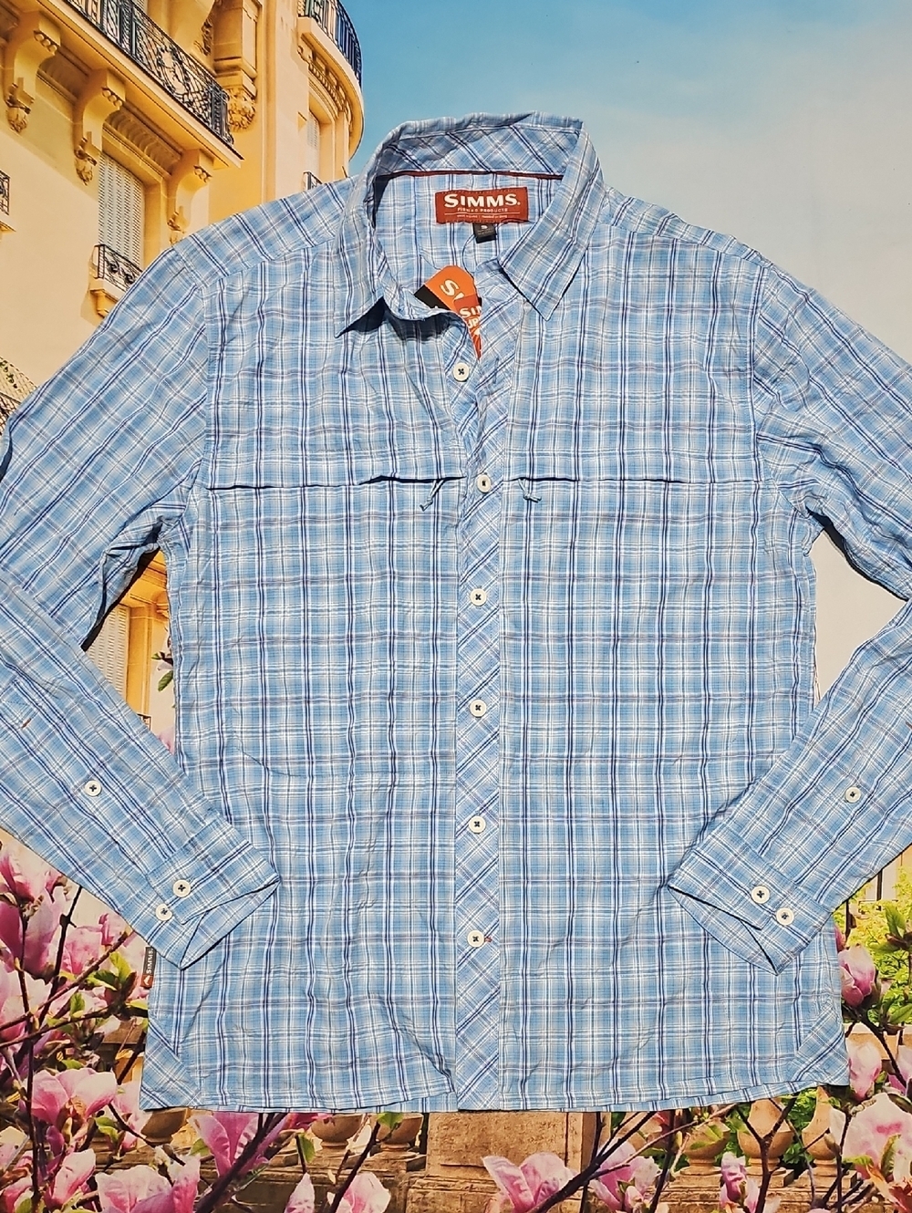 Simms Plaid Fishing‎ Outdoors Blue Button Shirt NWT Size Small